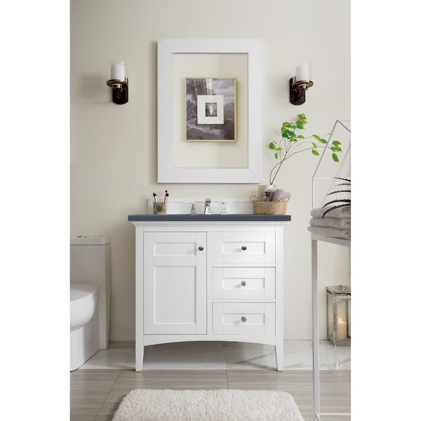 James Martin Vanities Palisades 36in Single Vanity, Bright White w/ 3 CM Charcoal Soapstone Quartz Top 527-V36-BW-3CSP - main